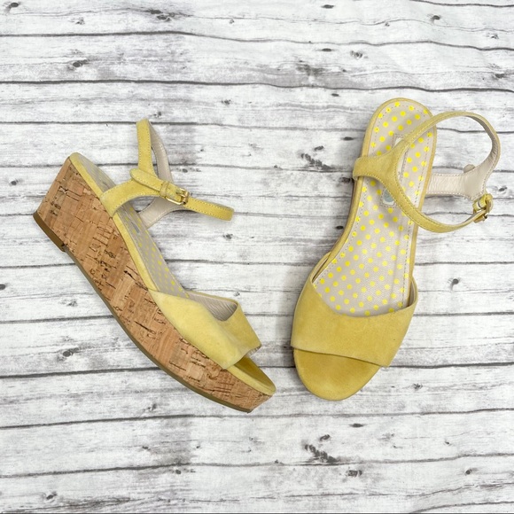 BODEN Sofia Yellow Suede Cork Wedge Heels